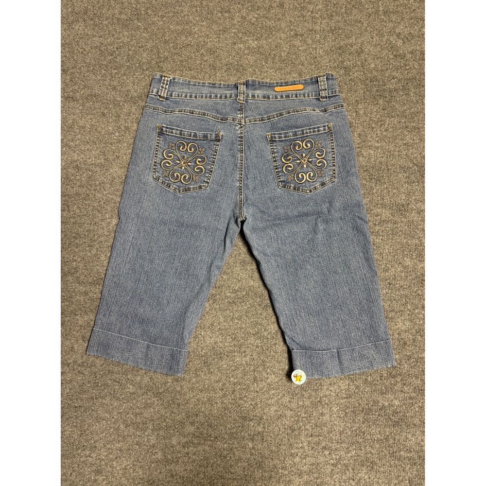 COOS Jeans Blue Denim Bermuda Shorts Women's 14 32" Mid Rise 12" Embroidered